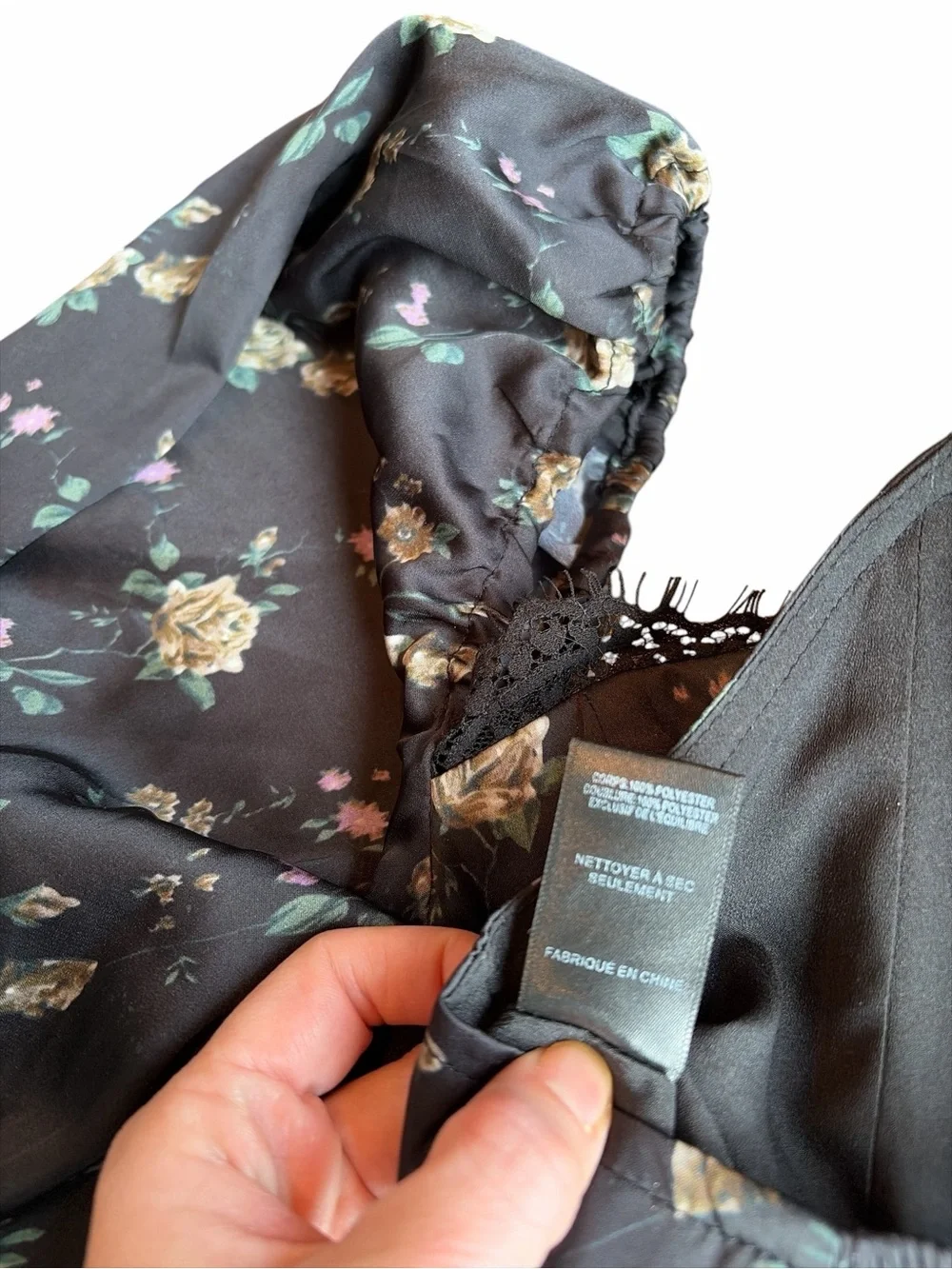 ASTR The Label Josephine Floral Corset Puff Sleeve Top Black Size Medium